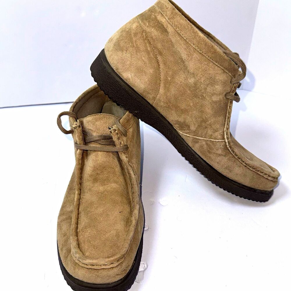 Hush Puppies Men’s Taupe Leather Chukka Boots Lace-Up Round Toe US 8.5